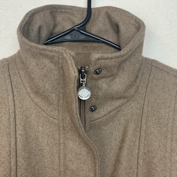 Calvin Klein womens size 4 pea coat small wool blend tan tie hooded business pr - Picture 4 of 10
